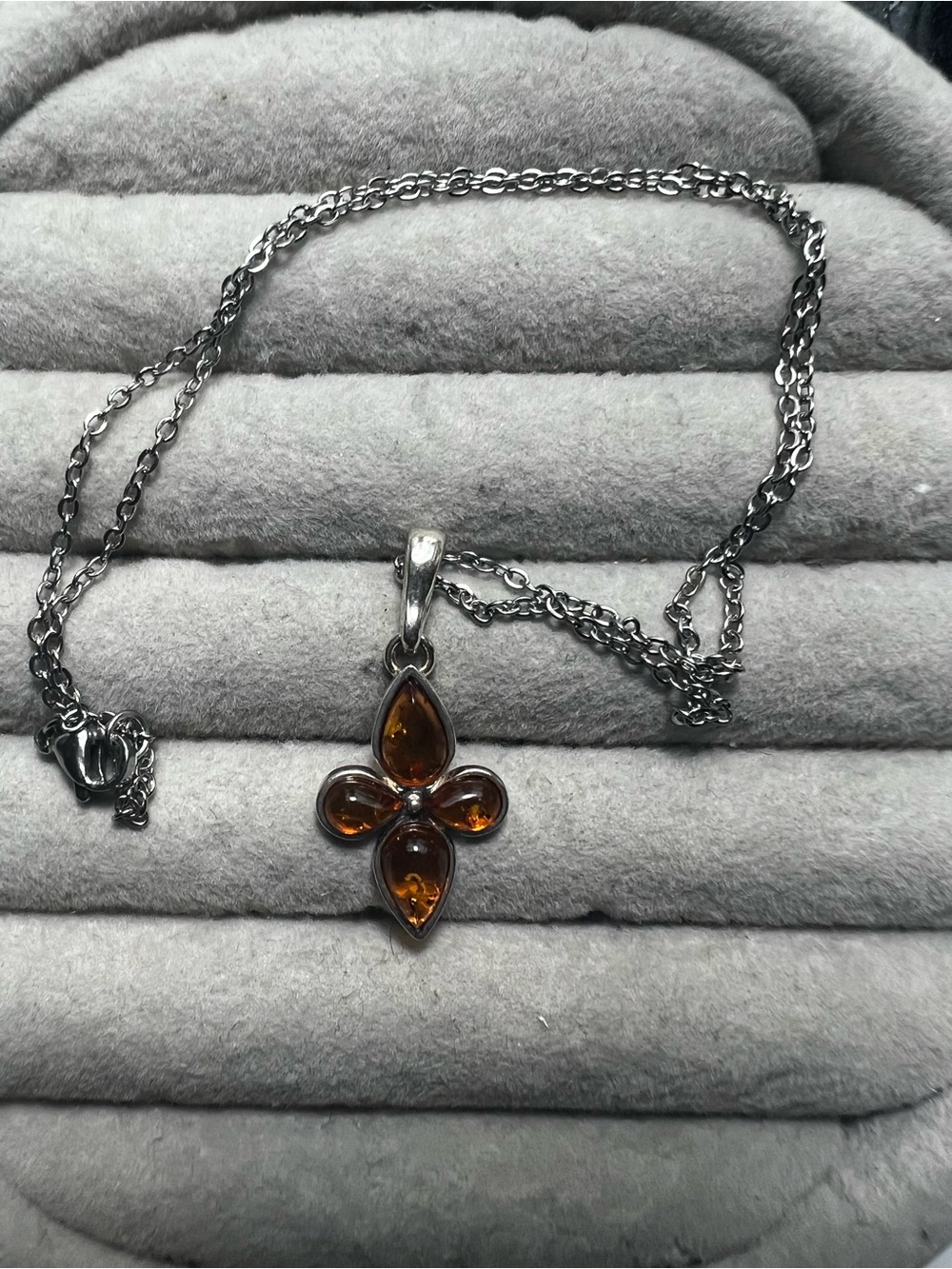 Sterling Silver Amber Clover Pendant Necklace - Women Jewelry